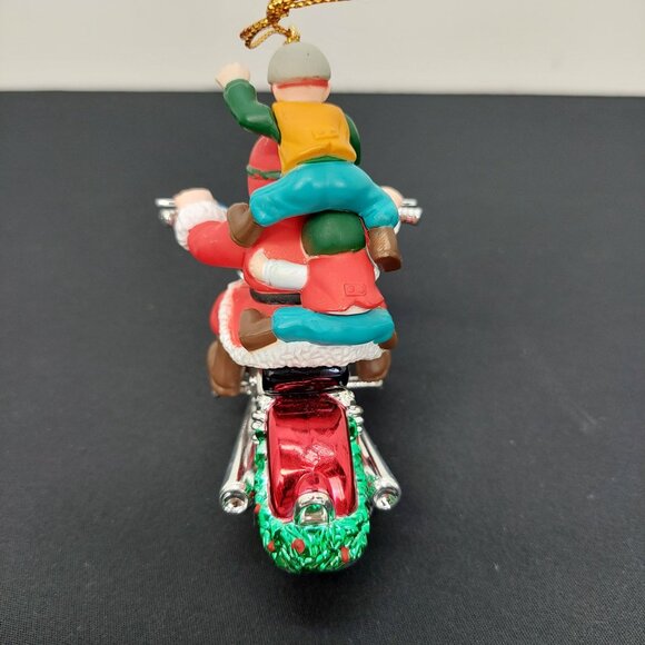 Santa & Elf Riding Motorcycle Christmas Ornament Chopper Hog Santa's Best 1995 - Picture 3 of 9